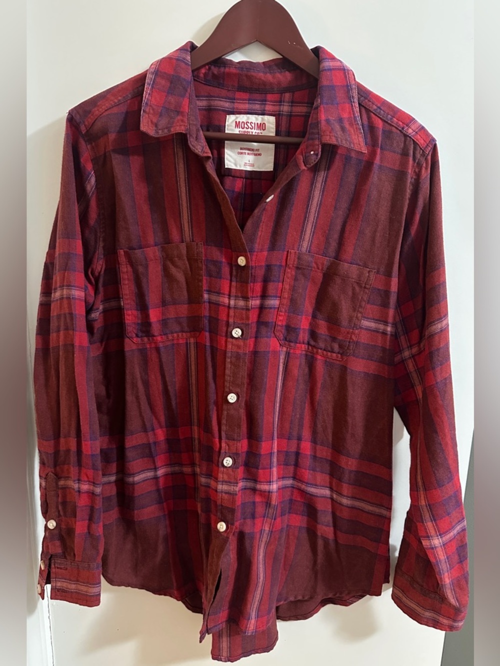 Mossimo Supply Co. Burgundy Red Plaid Button-Down Shirt